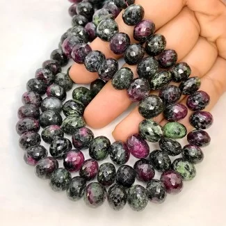 Ruby Zoisite 9.5-11.5mm Faceted Rondelle Shape A Grade Gemstone Beads Lot - Total 4 Strands of 14 Inch.