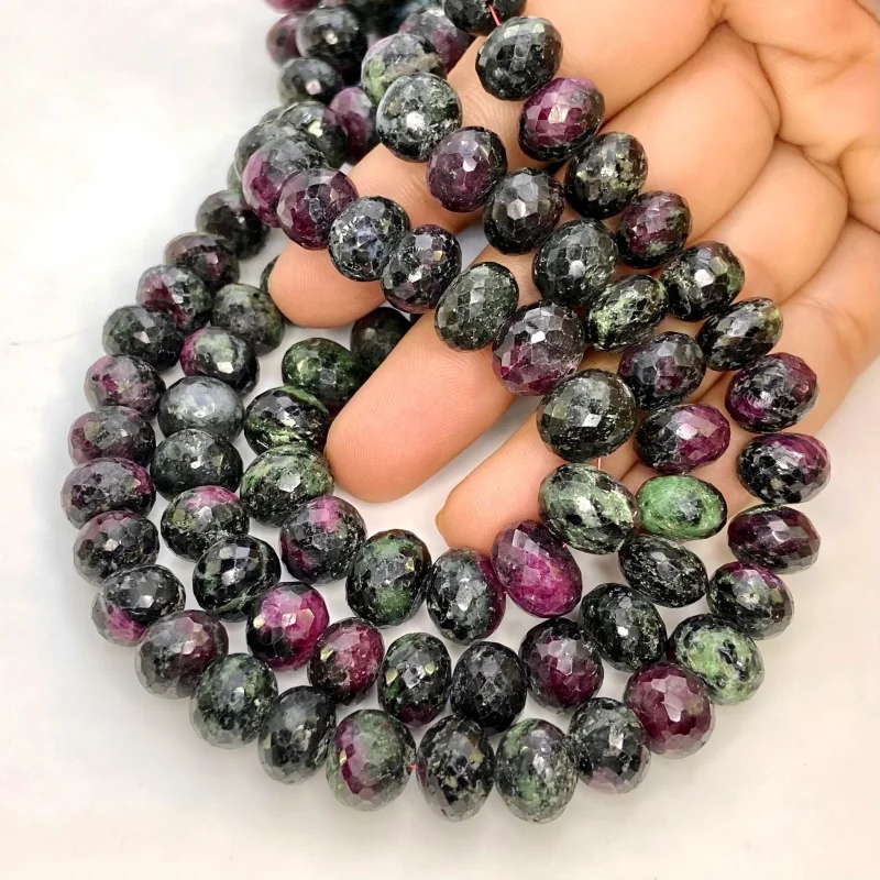 Ruby Zoisite 9.5-11.5mm Faceted Rondelle Shape A Grade Gemstone Beads Lot - Total 4 Strands of 14 Inch.