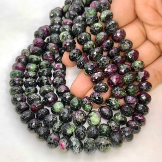 Ruby Zoisite 9-10mm Faceted Rondelle Shape A Grade Gemstone Beads Lot - Total 4 Strands of 14 Inch.