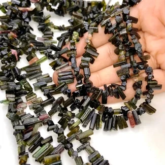Multi Color Tourmaline 5-14mm Step Cut Tube Shape A Grade Gemstone Beads Lot - Total 6 Strands of 17 Inch.