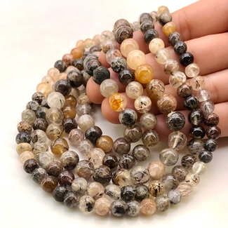 Multi Rutile Quartz 6-8mm Smooth Round Shape A Grade Gemstone Beads Lot - Total 7 Strands of 13 Inch.