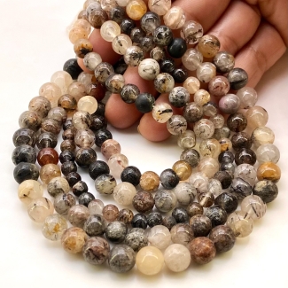 Multi Rutile Quartz 5.5-8.5mm Smooth Round Shape A Grade Gemstone Beads Lot - Total 8 Strands of 13 Inch.