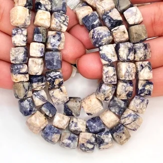 Sodalite 6-9mm Faceted Cube Shape A Grade Gemstone Beads Lot - Total 7 Strands of 7 Inch.