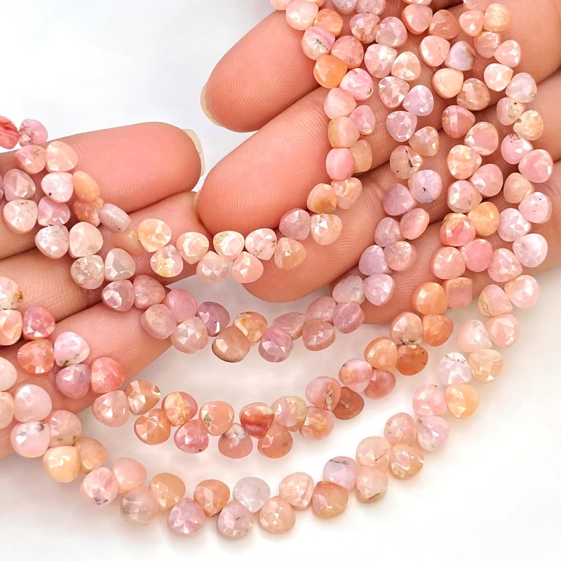 Pink Opal 5mm Briolette Heart Shape AA Grade Gemstone Beads Strand - Total 1 Strand of 7 Inch.