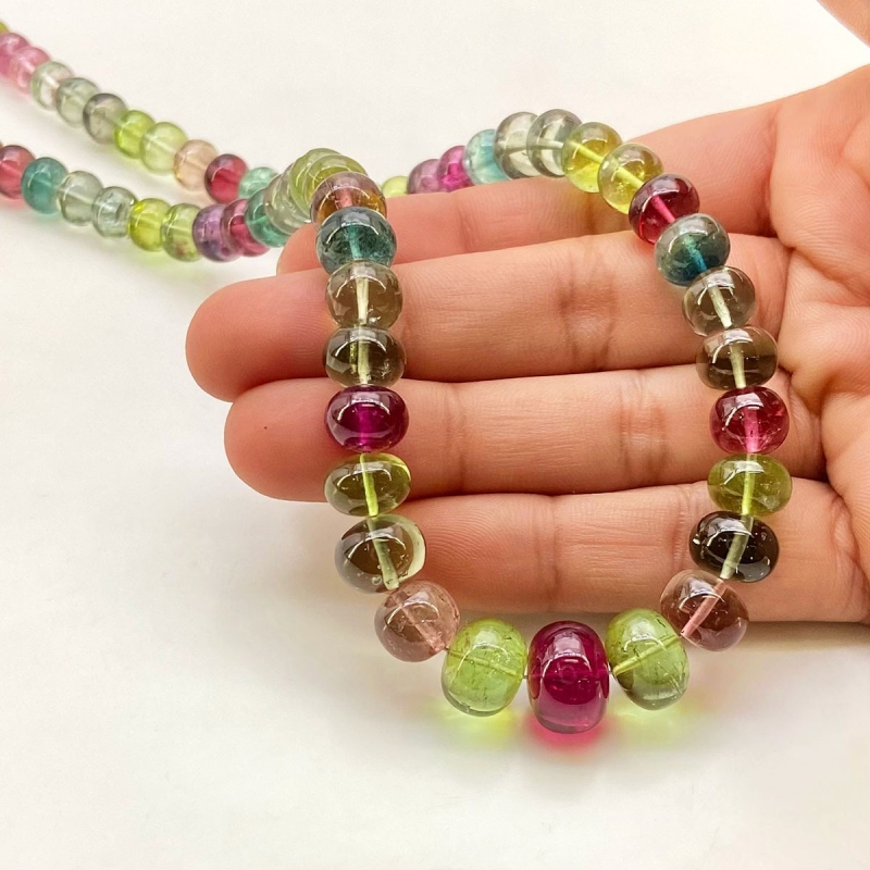 Multi Color Tourmaline 7-12mm Smooth Rondelle Shape AAA Grade Gemstone Beads Strand - Total 1 Strand of 19 Inch.