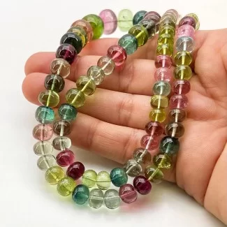 Multi Color Tourmaline 6.5-12mm Smooth Rondelle Shape AAA Grade Gemstone Beads Strand - Total 1 Strand of 19 Inch.