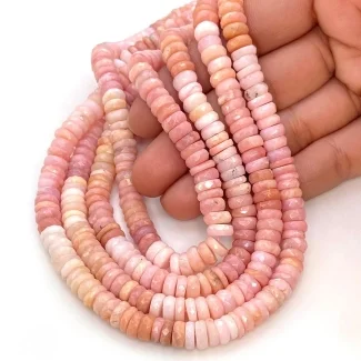 Pink Opal 7-7.5mm Faceted Wheel Shape A+ Grade Gemstone Beads Lot - Total 8 Strands of 16 Inch.