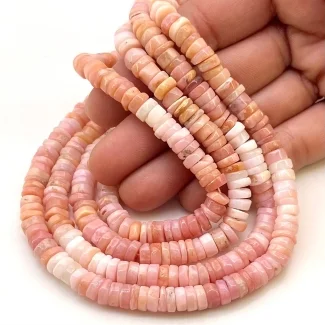 Pink Opal 6.5-7mm Smooth Wheel Shape AA Grade Gemstone Beads Lot - Total 7 Strands of 16 Inch.