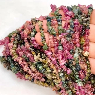 Multi Color Tourmaline 3-7mm Tumbled Chip Shape A Grade Gemstone Beads Strand - Total 1 Strand of 34 Inch.