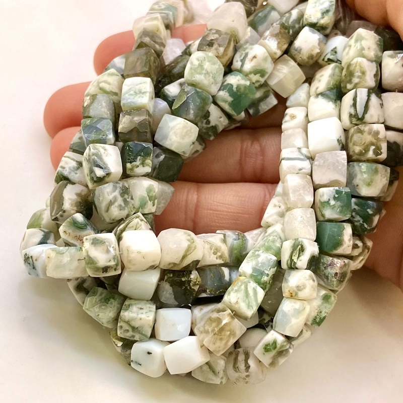Tree Agate 6-7mm Faceted Cube Shape AA Grade Gemstone Beads Lot - Total 7 Strands of 8 Inch.