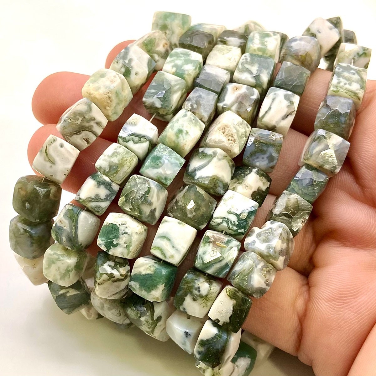 Tree Agate 6-7mm Faceted Cube AA Grade Gemstone Beads Lot - 156233