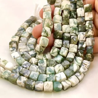 Tree Agate 7-8mm Faceted Cube Shape AA Grade Gemstone Beads Lot - Total 10 Strands of 8 Inch.