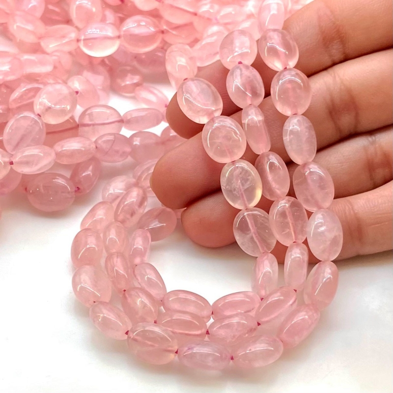 Rose Quartz 8-11mm Smooth Oval Shape AA Grade Gemstone Beads Strand - Total 1 Strand of 18 Inch.