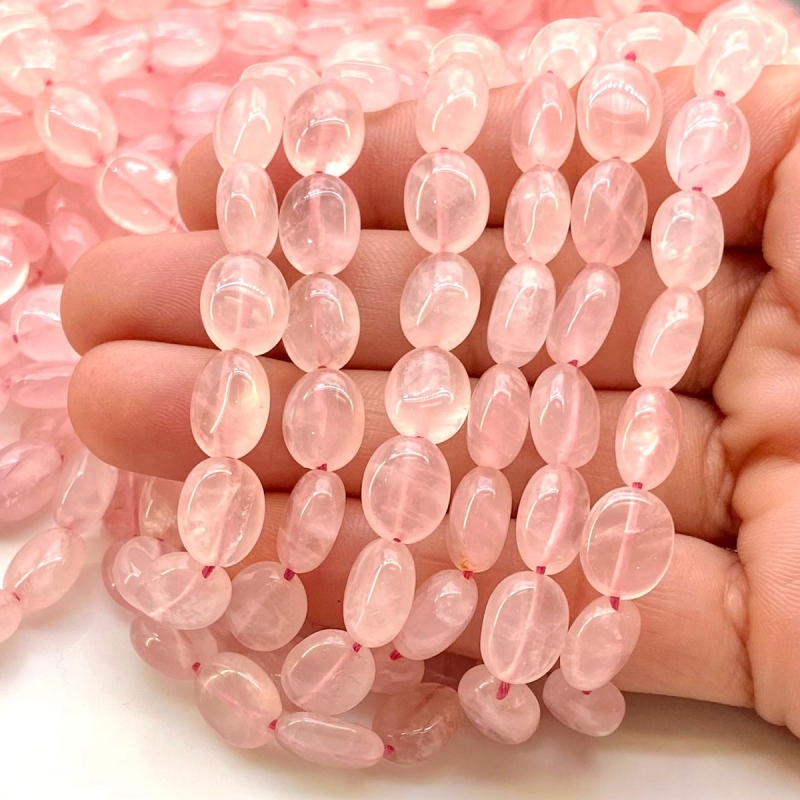 Rose Quartz 8-11mm Smooth Oval Shape AA Grade Gemstone Beads Strand - Total 1 Strand of 18 Inch.