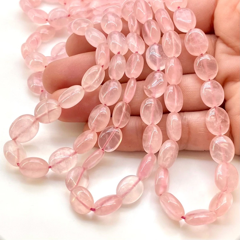 Rose Quartz 8-11mm Smooth Oval Shape AA Grade Gemstone Beads Strand - Total 1 Strand of 18 Inch.