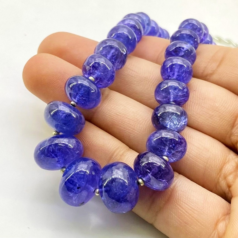Tanzanite 7-14mm Smooth Rondelle Shape AA+ Grade Gemstone Beads Strand - Total 1 Strand of 8 Inch.