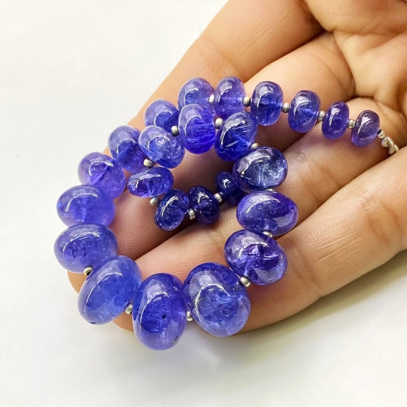 Tanzanite 7-14mm Smooth Rondelle Shape AA+ Grade Gemstone Beads Strand - Total 1 Strand of 8 Inch.