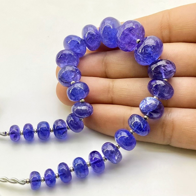 Tanzanite 7-14mm Smooth Rondelle Shape AA+ Grade Gemstone Beads Strand - Total 1 Strand of 8 Inch.