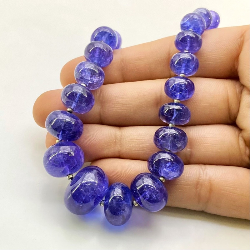 Tanzanite 8-17mm Smooth Rondelle Shape AA+ Grade Gemstone Beads Strand - Total 1 Strand of 8 Inch.