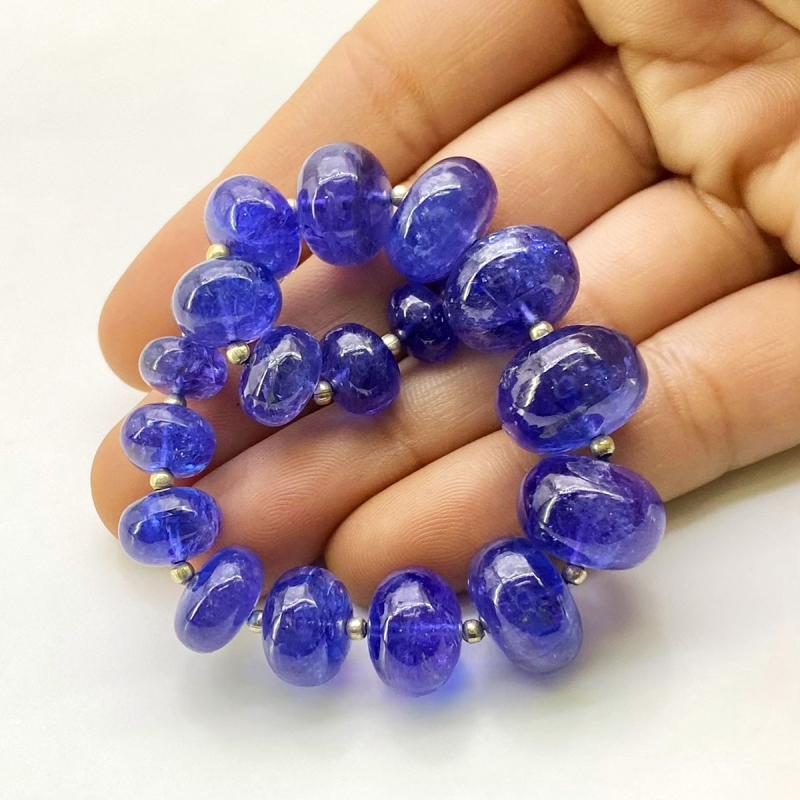 Tanzanite 7.5-14.5mm Smooth Rondelle Shape AA+ Grade Gemstone Beads Strand - Total 1 Strand of 7 Inch.