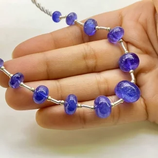 Tanzanite 6.5-13mm Smooth Rondelle Shape AA+ Grade Gemstone Beads Layout - Total 1 Strand of 8 Inch.