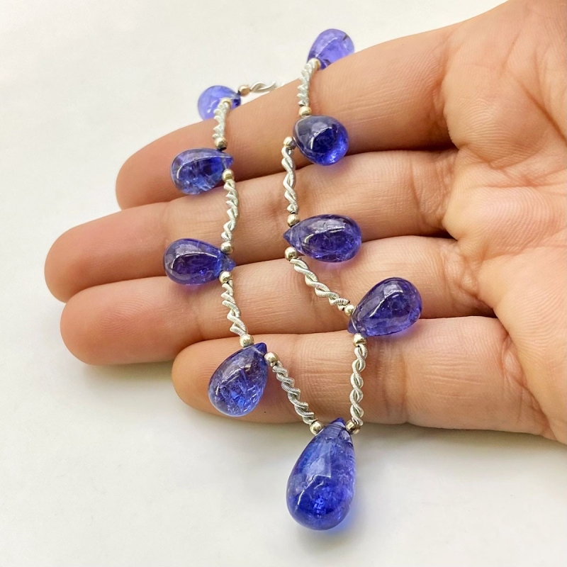 Tanzanite 10.5-18mm Smooth Drop Shape AA+ Grade Gemstone Beads Layout - Total 1 Strand of 8 Inch.