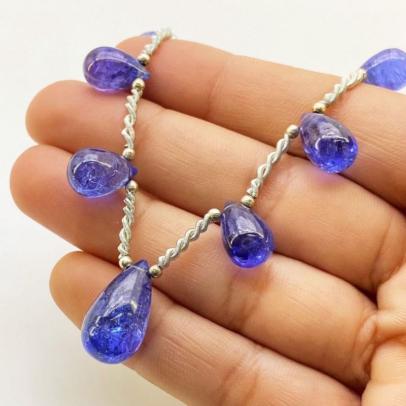 Tanzanite 10.5-18mm Smooth Drop Shape AA+ Grade Gemstone Beads Layout - Total 1 Strand of 8 Inch.