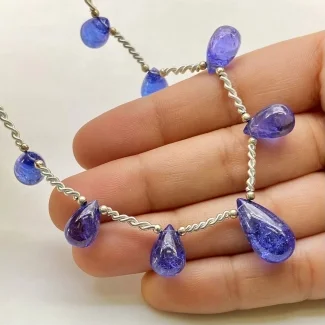 Tanzanite 10.5-18mm Smooth Drop Shape AA+ Grade Gemstone Beads Layout - Total 1 Strand of 8 Inch.