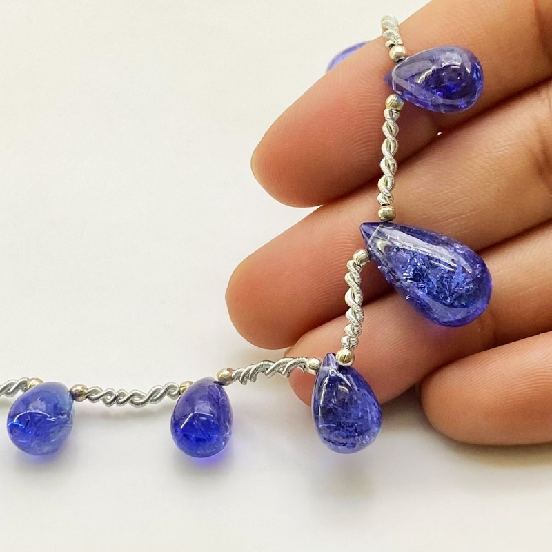 Tanzanite 10.5-18mm Smooth Drop Shape AA+ Grade Gemstone Beads Layout - Total 1 Strand of 8 Inch.
