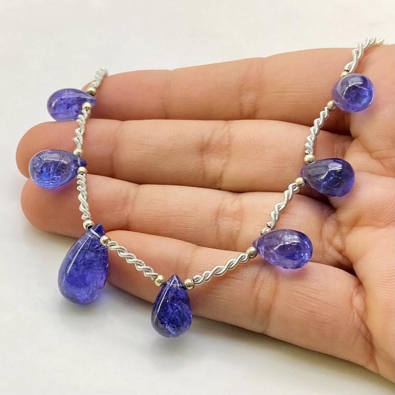Tanzanite 10.5-18mm Smooth Drop Shape AA+ Grade Gemstone Beads Layout - Total 1 Strand of 8 Inch.