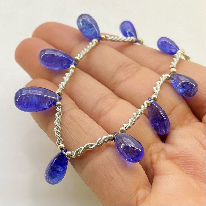 Tanzanite 9.5-14.5mm Smooth Drop Shape AA+ Grade Gemstone Beads Layout - Total 1 Strand of 9 Inch.