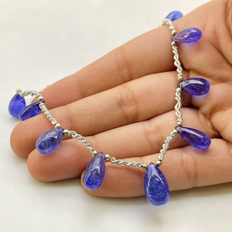 Tanzanite 9.5-14.5mm Smooth Drop Shape AA+ Grade Gemstone Beads Layout - Total 1 Strand of 9 Inch.