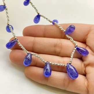 Tanzanite 9.5-14.5mm Smooth Drop Shape AA+ Grade Gemstone Beads Layout - Total 1 Strand of 9 Inch.