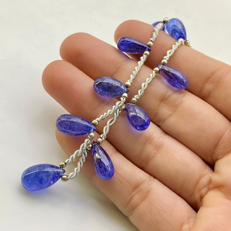 Tanzanite 9.5-14.5mm Smooth Drop Shape AA+ Grade Gemstone Beads Layout - Total 1 Strand of 9 Inch.