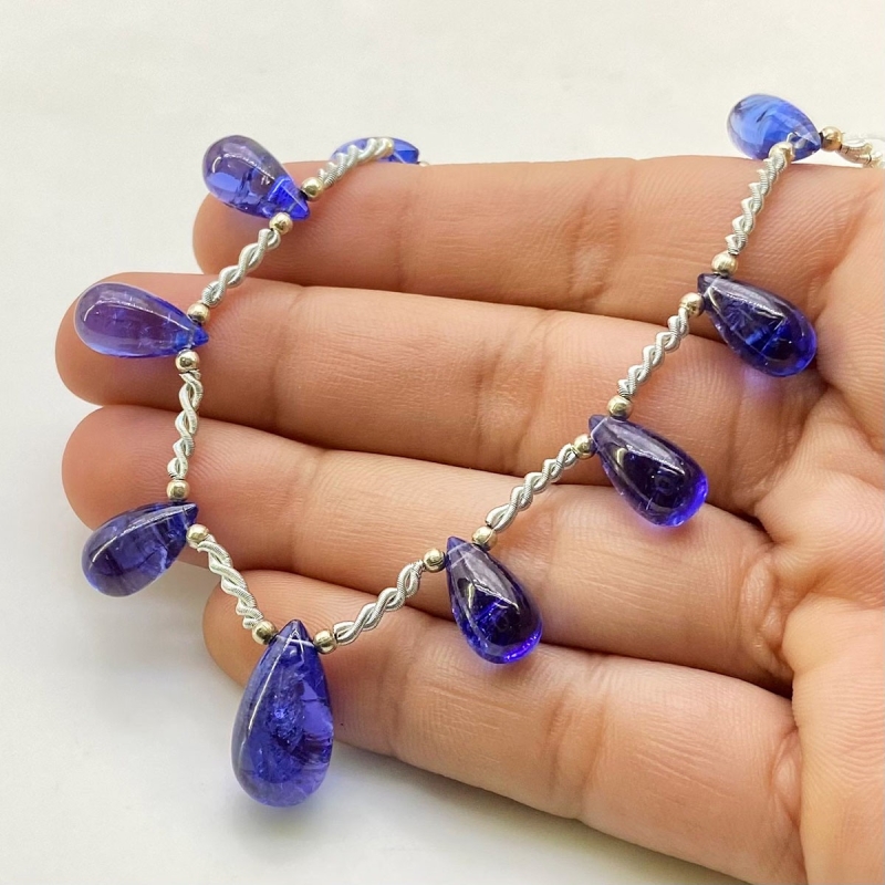 Tanzanite 12-16.5mm Smooth Drop Shape AA+ Grade Gemstone Beads Layout - Total 1 Strand of 8 Inch.