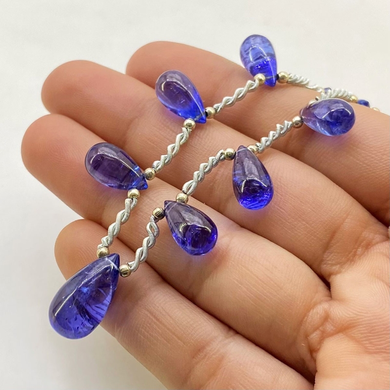 Tanzanite 12-16.5mm Smooth Drop Shape AA+ Grade Gemstone Beads Layout - Total 1 Strand of 8 Inch.