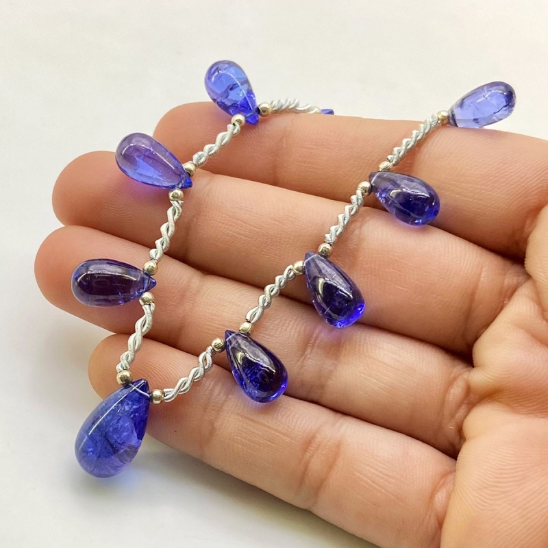 Tanzanite 12-16.5mm Smooth Drop Shape AA+ Grade Gemstone Beads Layout - Total 1 Strand of 8 Inch.