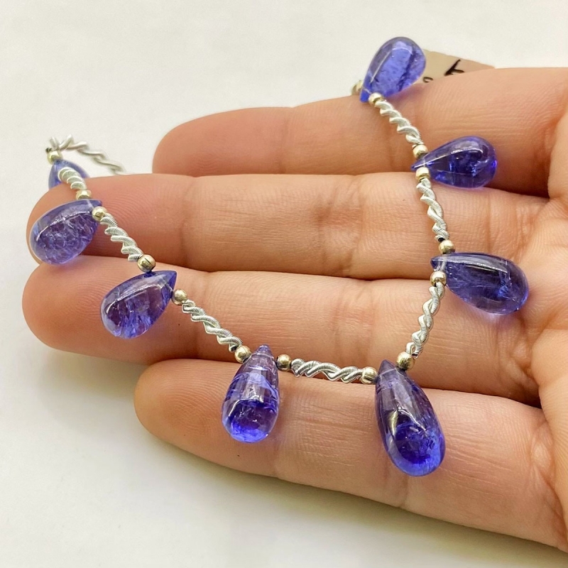 Tanzanite 10-15.5mm Smooth Drop Shape AA+ Grade Gemstone Beads Layout - Total 1 Strand of 8 Inch.
