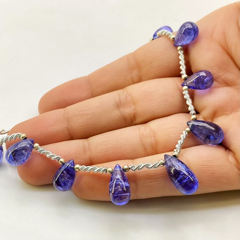 Tanzanite 10-15.5mm Smooth Drop Shape AA+ Grade Gemstone Beads Layout - Total 1 Strand of 8 Inch.