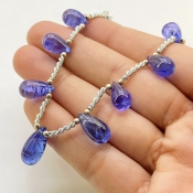 Tanzanite 10-15.5mm Smooth Drop Shape AA+ Grade Gemstone Beads Layout - Total 1 Strand of 8 Inch.