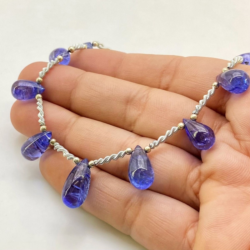 Tanzanite 10-15.5mm Smooth Drop Shape AA+ Grade Gemstone Beads Layout - Total 1 Strand of 8 Inch.