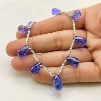 Tanzanite 9-13.5mm Smooth Drop Shape AA+ Grade Gemstone Beads Layout - Total 1 Strand of 8 Inch.