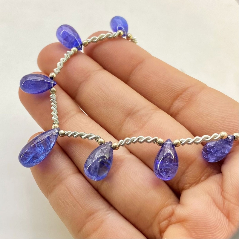 Tanzanite 10-16mm Smooth Drop Shape AA+ Grade Gemstone Beads Layout - Total 1 Strand of 8 Inch.