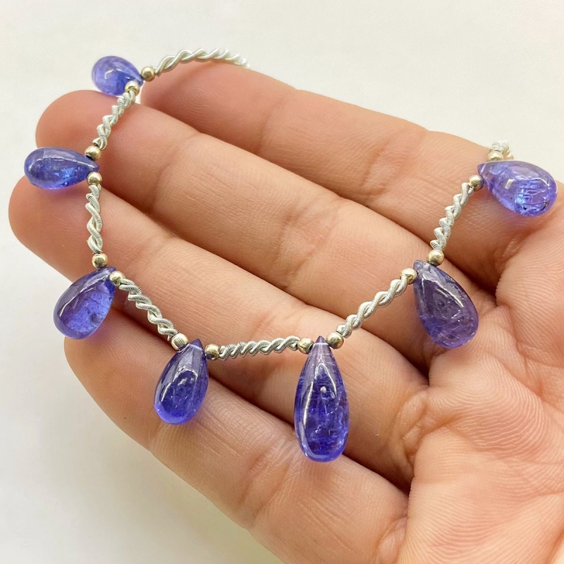 Tanzanite 10-16mm Smooth Drop Shape AA+ Grade Gemstone Beads Layout - Total 1 Strand of 8 Inch.