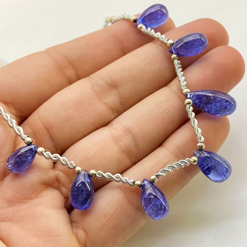 Tanzanite 10-16mm Smooth Drop Shape AA+ Grade Gemstone Beads Layout - Total 1 Strand of 8 Inch.
