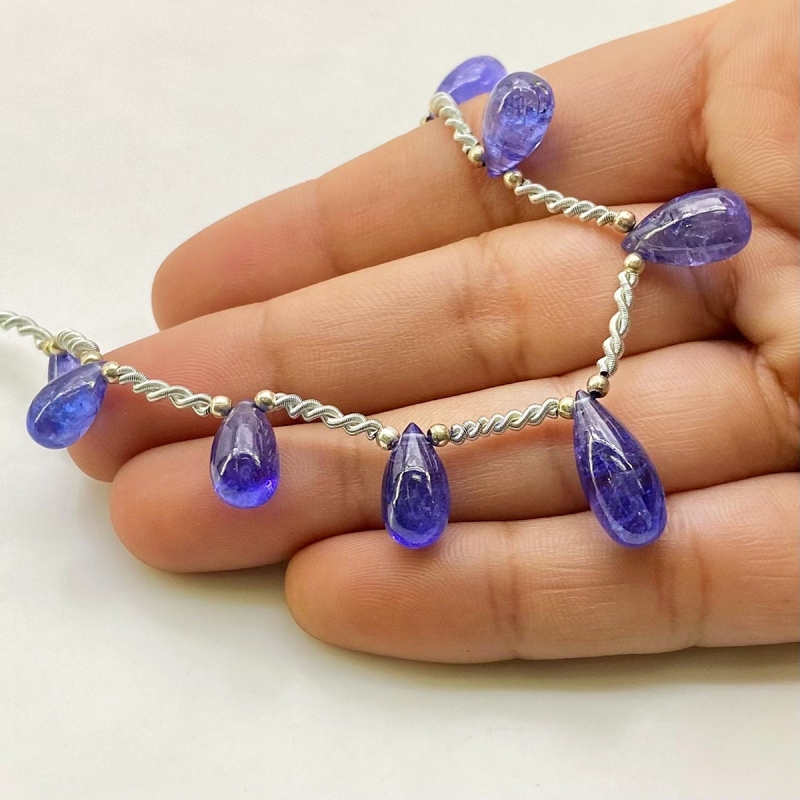 Tanzanite 10-16mm Smooth Drop Shape AA+ Grade Gemstone Beads Layout - Total 1 Strand of 8 Inch.