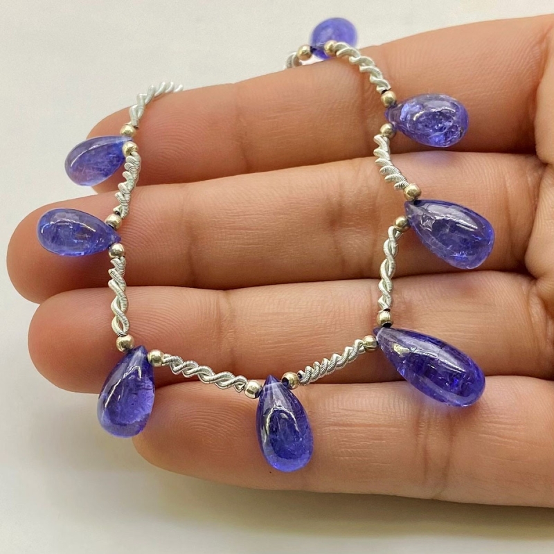 Tanzanite 10-16mm Smooth Drop Shape AA+ Grade Gemstone Beads Layout - Total 1 Strand of 8 Inch.