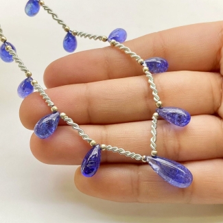 Tanzanite 9.5-17mm Smooth Drop Shape AA+ Grade Gemstone Beads Layout - Total 1 Strand of 9 Inch.