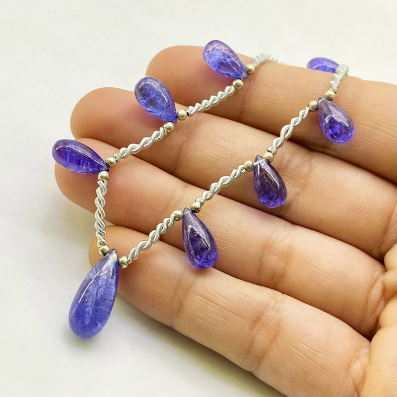 Tanzanite 9.5-17mm Smooth Drop Shape AA+ Grade Gemstone Beads Layout - Total 1 Strand of 9 Inch.