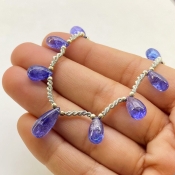 Tanzanite 8.5-14.5mm Smooth Drop Shape AA+ Grade Gemstone Beads Layout - Total 1 Strand of 8 Inch.